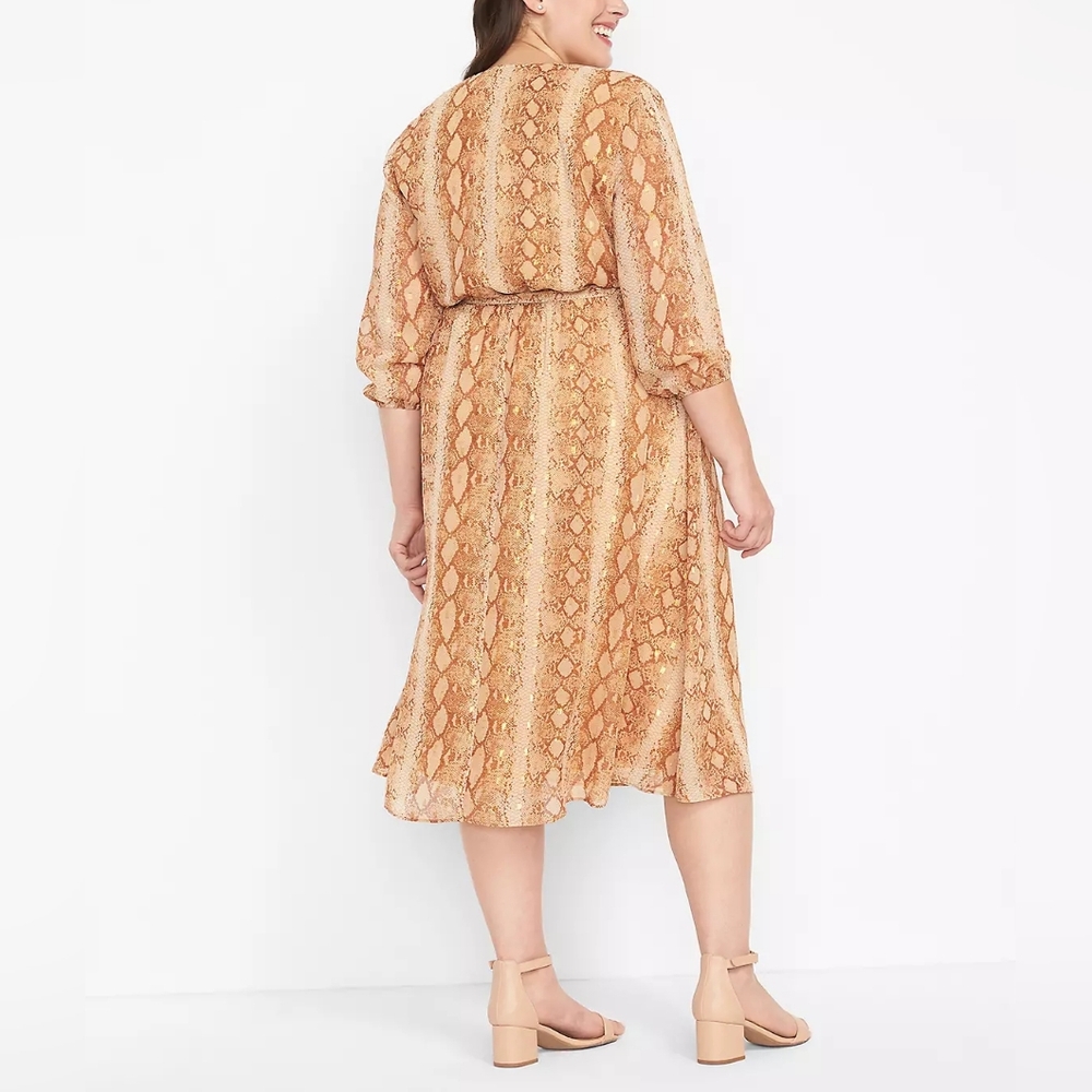 Lane Bryant Surplice Gold Midi Dress - Picture 3 of 13